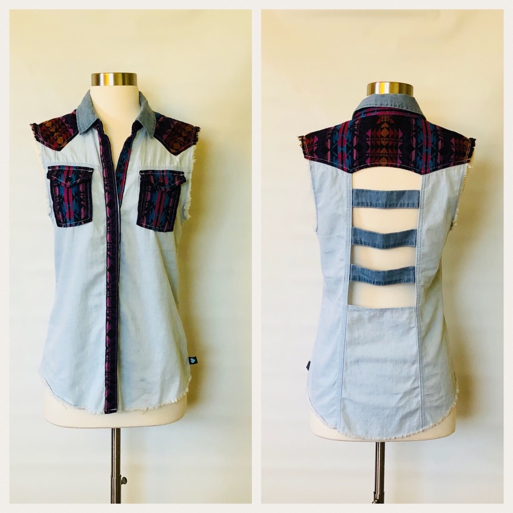 Kendall & Kyle Sleeveless Denim Cutout Back Shirt